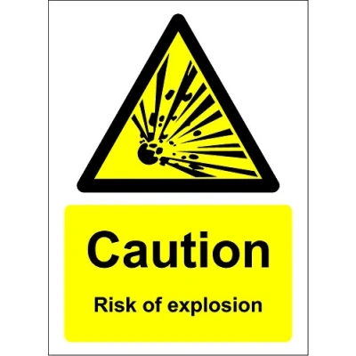 Image of Caution Risk of Explosion Safety Sign Self Adhesive Sticker 200mm x 150mm