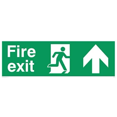 Image of Viking Signs SB424 L41 V Up Arrow &quot;Fire Exit&quot; Sign, Vinyl, 150 mm H x 450 W
