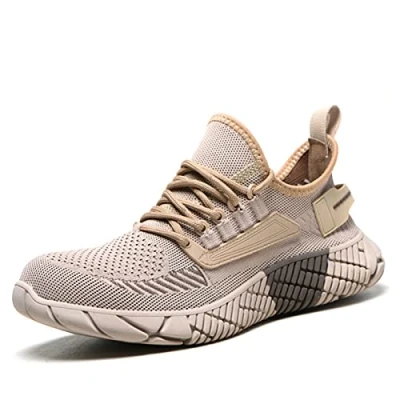 Image of fayengan Safety Shoes Work Men Women Lightweight Trainers With Steel Toe Caps (Color : Khaki, Size 36)