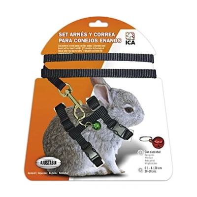 Image of ICA DA1023 Dwarf Rabbit Harness and Strap Set, Black