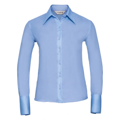 Image of Russell Athletic Collection Ladies/Womens Long Sleeve Ultimate Non Iron Shirt (Bright Sky) Multicolour Cotton Size 3XL