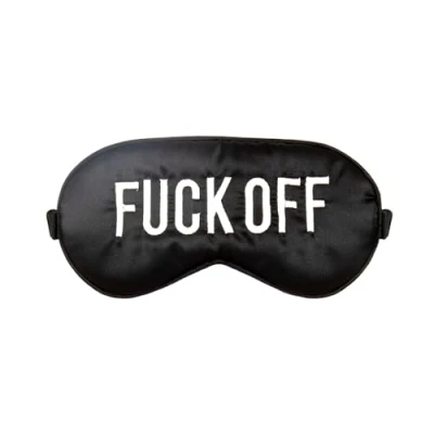 Image of FISURA Funny Eye mask F*ck Off. Black Blackout Sleep mask. Original Travel Blocks Light. Material: Polyester. Dimensions: 20 x 10 cm.
