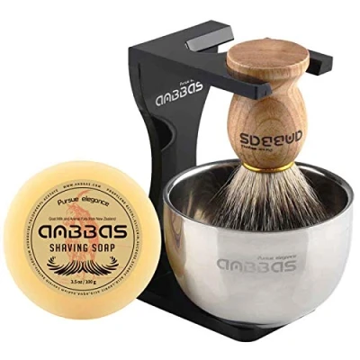 Image of Anbbas Badger Shaving Brush Arcylic Holder Stand Stainless Steel Bowl and Gift Soap for Men