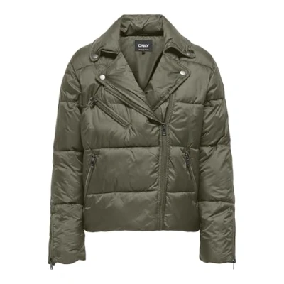 Image of ONLY Women&#039;s Onlvanilla Puffer Biker Jacket OTW Quilted, Brown, XS