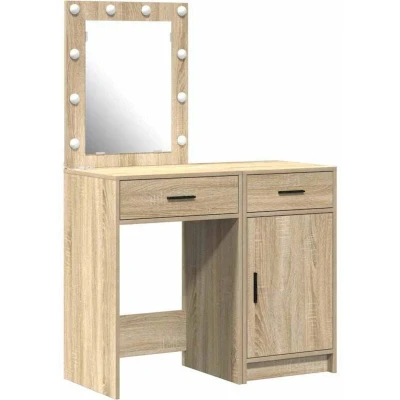 Image of vidaXL 2 Piece Dressing Table Set with LED in Sonoma Oak Engineered Wood
