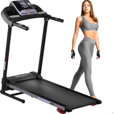 Image of SereneLife Folding Treadmill Foldable Home Exercise Machine, Cardio Fitness Equipment For Walking &amp; Running, Motorized Electric Treadmill, w/LED Screen, 12 Modes, Bluetooth Connectivity, 10.4KM/H
