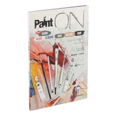 Image of Clairefontaine Ref 975410C Paint&#039;ON Multi Technique Assorted Colour Paper Pad (24 Sheets) A4 Size, 250gsm Heavyweight Paper, Slight Rough Grain, Acid Free, pH Neutral