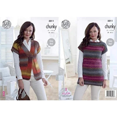 Image of King Cole Ladies Chunky Knitting Pattern Womens Easy Knit Waistcoat &amp; Top (5011),Multicolor,28&quot; 46 bust