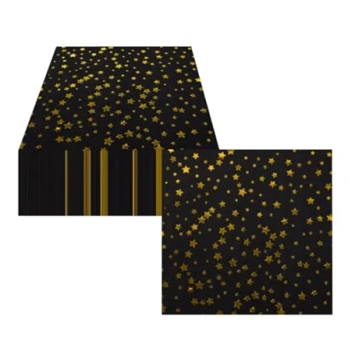 Image of 100PCS Black and Gold Napkin Serviettes, CEILIWEN Party Napkins, Star Disposable Paper Coffee Cocktail Decoration 33x33CM