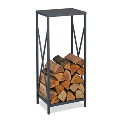Image of Relaxdays Firewood Storage Stand, Logs Rack for Indoors, Powder Coated Metal, Wood Shelf, HWD: 80 x 34 25 cm, Grey, Steel