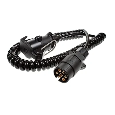 Image of Maypole 2.5 m 7 Core Curly Extension Lead with Pin Plug and Flying Socket, used to supply lighting functionality trailers