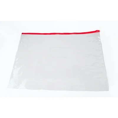Image of Pack of 12 A3 Red Zip Zippy Bags Document Clear Plastic Transparent Storage Wallet