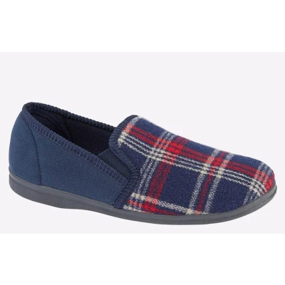 Image of Sleepers Mens Jim Memory Foam Carpet Slippers Navy Check 11 UK