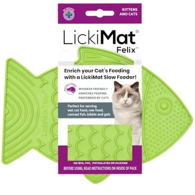 Image of LickiMat Felix, Fish Shaped Cat Slow Feeders for Feline Boredom and Anxiety Reduction; Perfect Food, Treats Reduction, Green