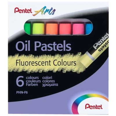 Image of Pentel Fluorescent Oil Pastels Set of 6 Assorted Colours, PHN F6