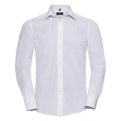 Image of Russell Athletic Collection Mens Poplin Tailored Long Sleeved Formal Shirt (White) Size Medium