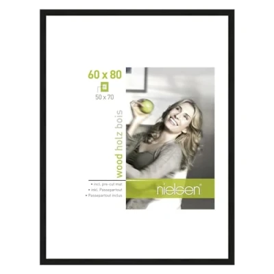 Image of accent by nielsen Apollon Photo Frame Black 60x80cm Wooden Picture with White Mount to Fit 50x70cm, Protective Float Glass and Push Turn Clips