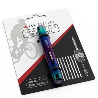 Image of KOM Cycling Tubeless Tyre Repair Kit for Bikes 9 Colors! Fixes Mountain Bike and Road Bicycle Punctures Includes Fork Reamer, 8 Bacon Strips. (Iridescent)