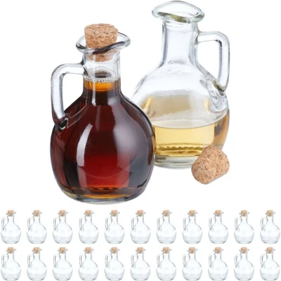 Image of Relaxdays Glass Bottles, Set of 24, 150 ml, Refillable, for Gifts, with Cork, Oil, Vinegar, Schnapps, Liqueur, Clear