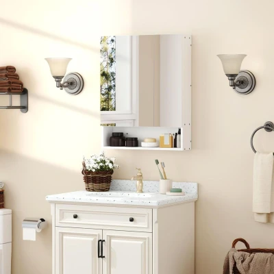 Image of kleankin Bathroom Cabinet with Mirror, Wall Mounted Mirror Adjustable Shelf, 2 Doors Storage Cupboard, White