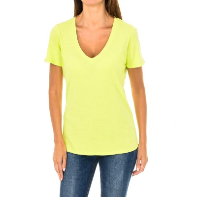 Image of Armani Womenss short sleeved V neck T shirt 3Y5T45 5JZMZ Yellow Cotton Size EU 46 (Womens)