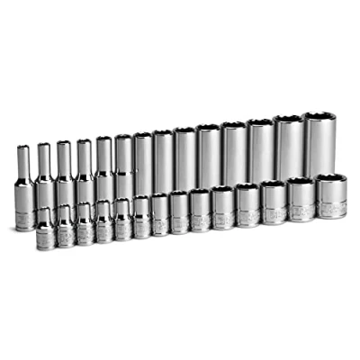 Image of Capri Tools 1/4 in. Drive 12 Point Shallow and Deep Socket Set, Metric, 4 to 15 mm, 28 Piece