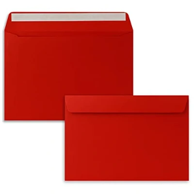 Image of 50x envelopes DIN C5 red 16.2 x 22.9 cm self adhesive elegant for large invitations and cards birthdays or weddings