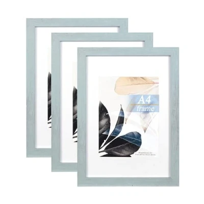 Image of Blue Wooden Picture Frame A4 with Mount,Set of 3,A4 Frame,A4 Poster certificate frame,Freestanding and Wall Mountable