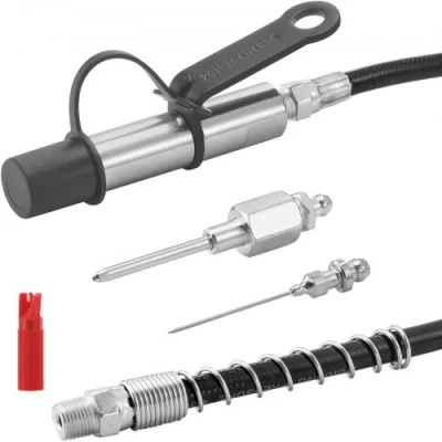 Image of VEVOR Grease Gun Coupler, 10000 PSI High Pressure, 3 Jaw Locking, Quick Release Tip with Hose/Zerk Fittings Cleaner/Extension Needles, Compatible All Guns 1/8&quot; NPT