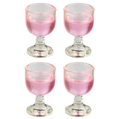 Image of Melody Jane Dolls House 4 Glasses of Pink Rose Wine Miniature Dining Room Pub Bar Accessory