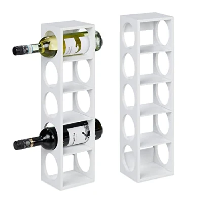 Image of Relaxdays Set of 2 Wine Racks for 5, Bamboo, HWD: 53 x 14 12 cm, Home, Kitchen &amp; Bar, Bottle Holder, White