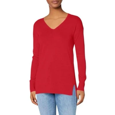 Image of Amazon Essentials Women&#039;s Lightweight Long Sleeved V Neck Tunic Sweater (Available in Plus Size), Cherry Red, XL