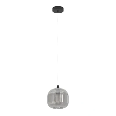 Image of EGLO Pendant lighting Mantunalle, ceiling light fitting, hanging lamp for dining room made of black metal and smoked glass in transparent black, E27 socket, 7.9“