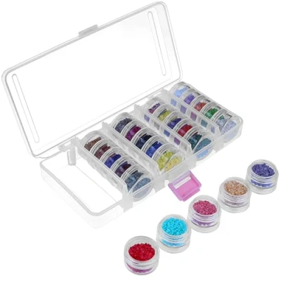 Image of Kurtzy 25 Pcs Inner Bead Storage Organiser Box with Removable Compartment Containers &amp; Lids 5 Stacks of Pots Diamond Dot Painting Beads, Jewellery, DIY Nail Art, Earrings, Glitter Embroidery