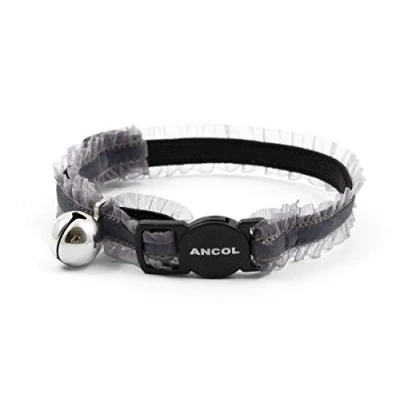 Image of Ancol Velvet Frills Safety Cat Collar, Grey