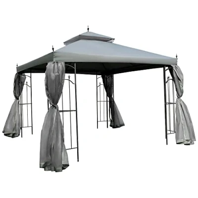 Image of Outsunny 3(M) x3(M) Garden Gazebo Double Top Outdoor Canopy Patio Event Party Wedding Tent Backyard Sun Shade with Netting Grey