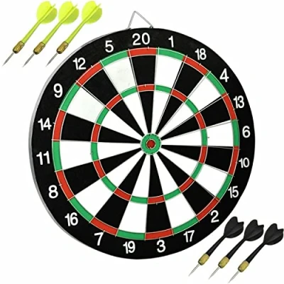 Image of KF Premium Full Size 17 Inch Dart Board For Adults Or Kids Double Sided Dartboard Game Darts Board, Best Boy Toys Gift Indoor Outdoor with 6 Darts, Large Toy Set Party Home Garden, Fun