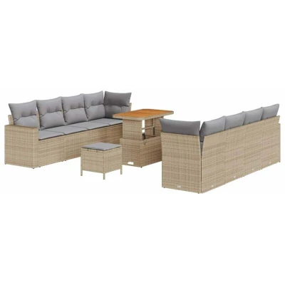 Image of vidaXL 11 Piece Garden Sofa Set with Cushions Beige Poly Rattan Acacia