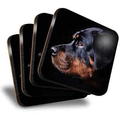 Image of Destination Vinyl ltd Great Coasters (Set of 4) Square Rottweiler Dog Portrait Cute Drink Glossy Coasters/Tabletop Protection for Any Table Type #2686