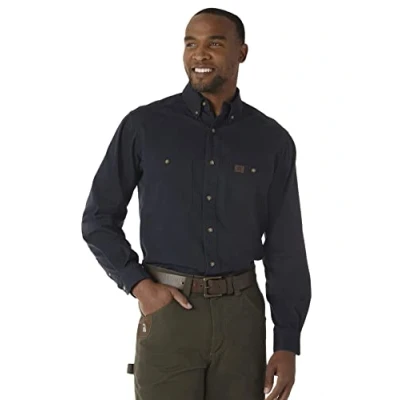 Image of Wrangler Riggs Workwear Men&#039;s logger button down shirts, Navy, XXL Tall UK