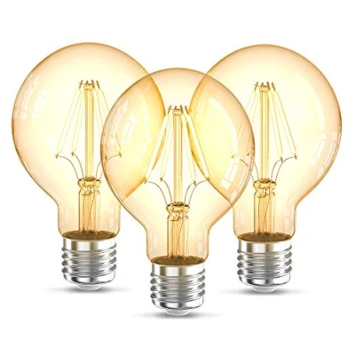 Image of B.K.Licht 3 Vintage Light Bulbs, E27 Edison Screw, 4W, 320Lm, Warm White 2200K, LED Filament Bulb, Globe Shape G80, Retro Amber Glass, Old Fashioned, Pack of