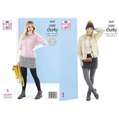 Image of King Cole 5527 Knitting Pattern Womens Sweater and Cardigan in Timeless Super Chunky