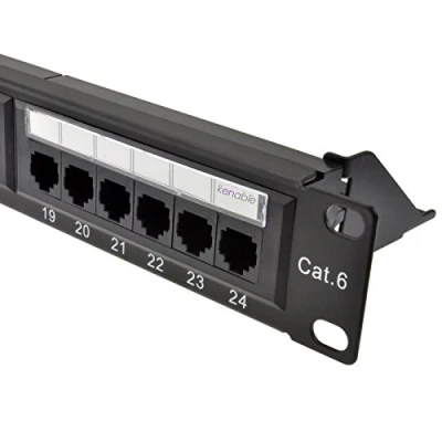 Image of kenable Cat6 Gigabit 19 Inch Rack Mountable Patch Panel 24 Port 1U &amp; Back Bar