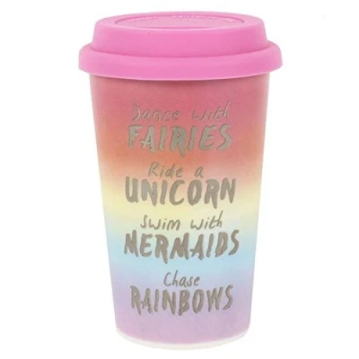 Image of Rainbow Metallic Thermal Travel Mug, Ceramic, Insulated Rubber Lid, H:13.50 x W:8.70 D:11.30