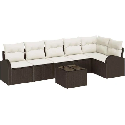 Image of vidaXL 6 Piece Garden Sofa Set with Cushions in Grey Poly Rattan