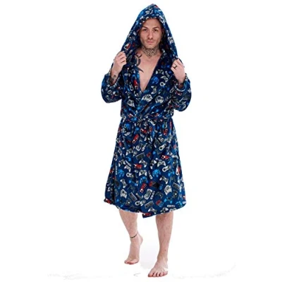 Image of Boys Game Controller Dressing Gown with Hood All Over Print Gaming Design Supersoft Flannel Fleece Kids, Boys, Girls Ages 7 13 Years (13 Years)