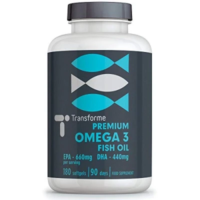 Image of Transforme Omega 3 Fish Oil 2000mg, 2 1000mg Capsules Serving 660mg EPA &amp; 440mg DHA, Months Supply, 180 High Strength Oil, Supporting Heart, Brain and Eye Health
