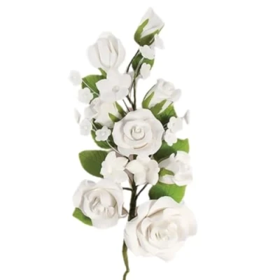 Image of Large White Rose Sugar Flower Anniversary Wedding Cake Spray Topper Bridal