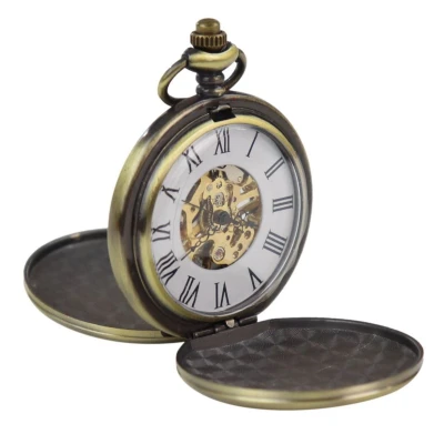 Image of TruClothing Unisex Classic Mechanical Pocket Watch Peaky Blinders Vintage Skeleton Automatic Gold Velvet One Size