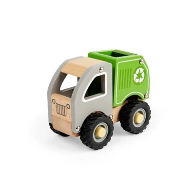 Image of Bigjigs Toys Mini Recycling Truck Wooden Garbage Trucks, Toddler Play Vehicle, Kids Sandpit Playsets, Gifts For Toddlers, Sustainably Made, Age 12+ Months